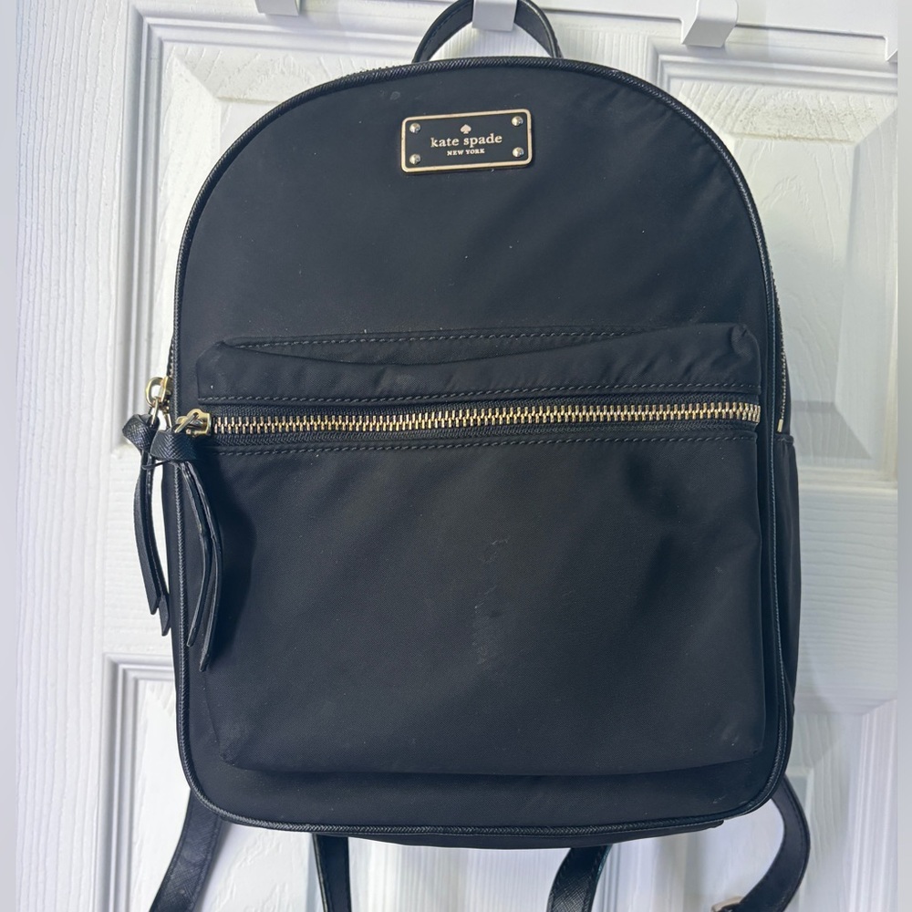 Kate Spade Black Nylon Backpack with Gold Zipper